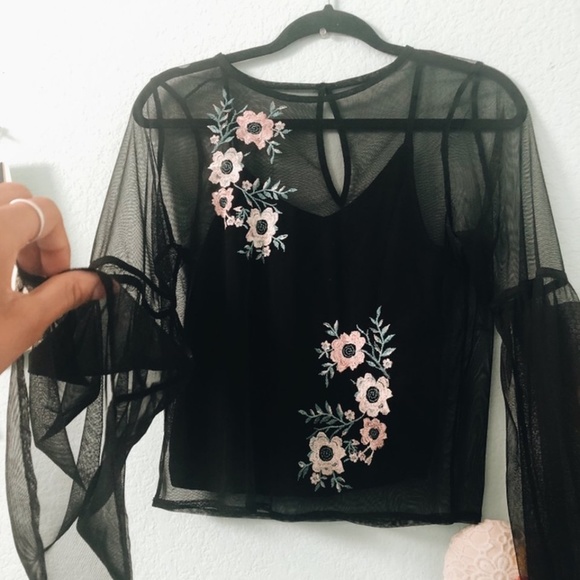 Hollister Tops - hollister embroidered mesh top